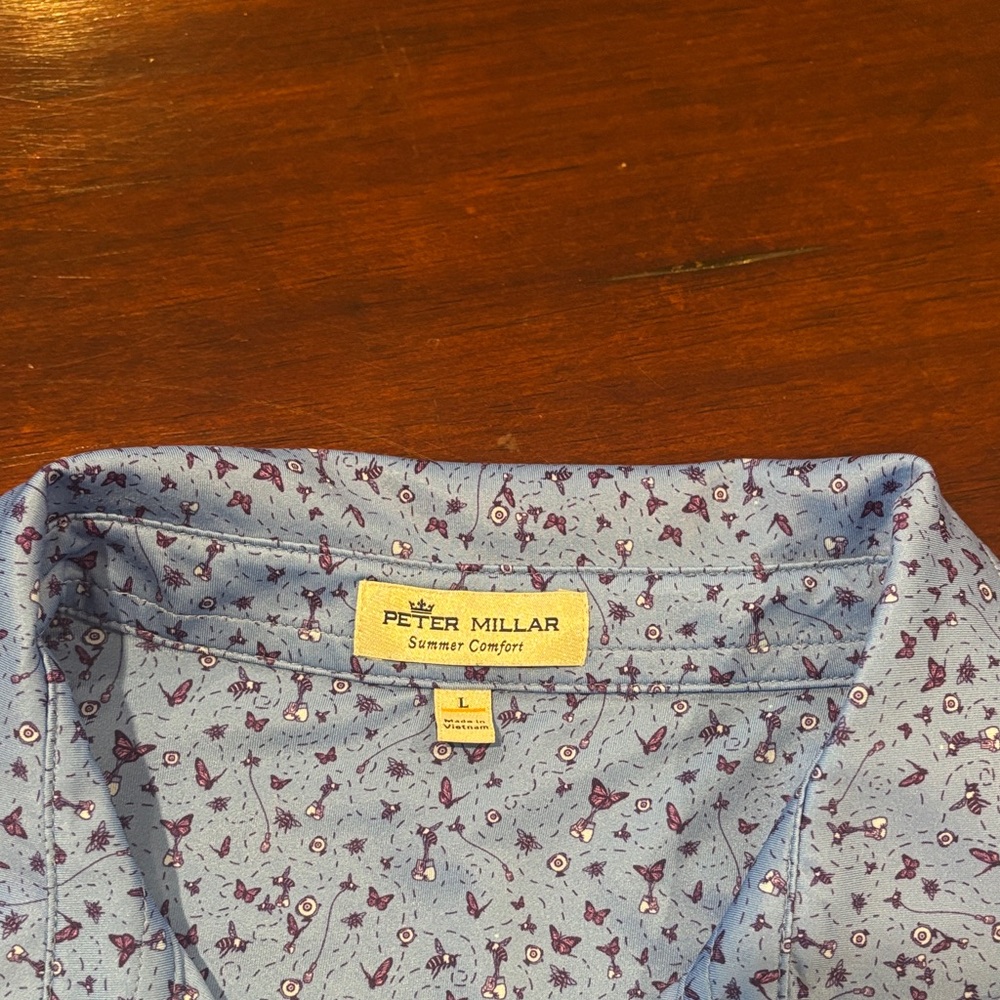 Peter Millar Light Blue and Red Pattern Polo - image 2